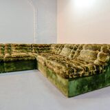 XL Woodstock Style Greenish Velvet Modular Sofa with Ottoman by Laauser 70s