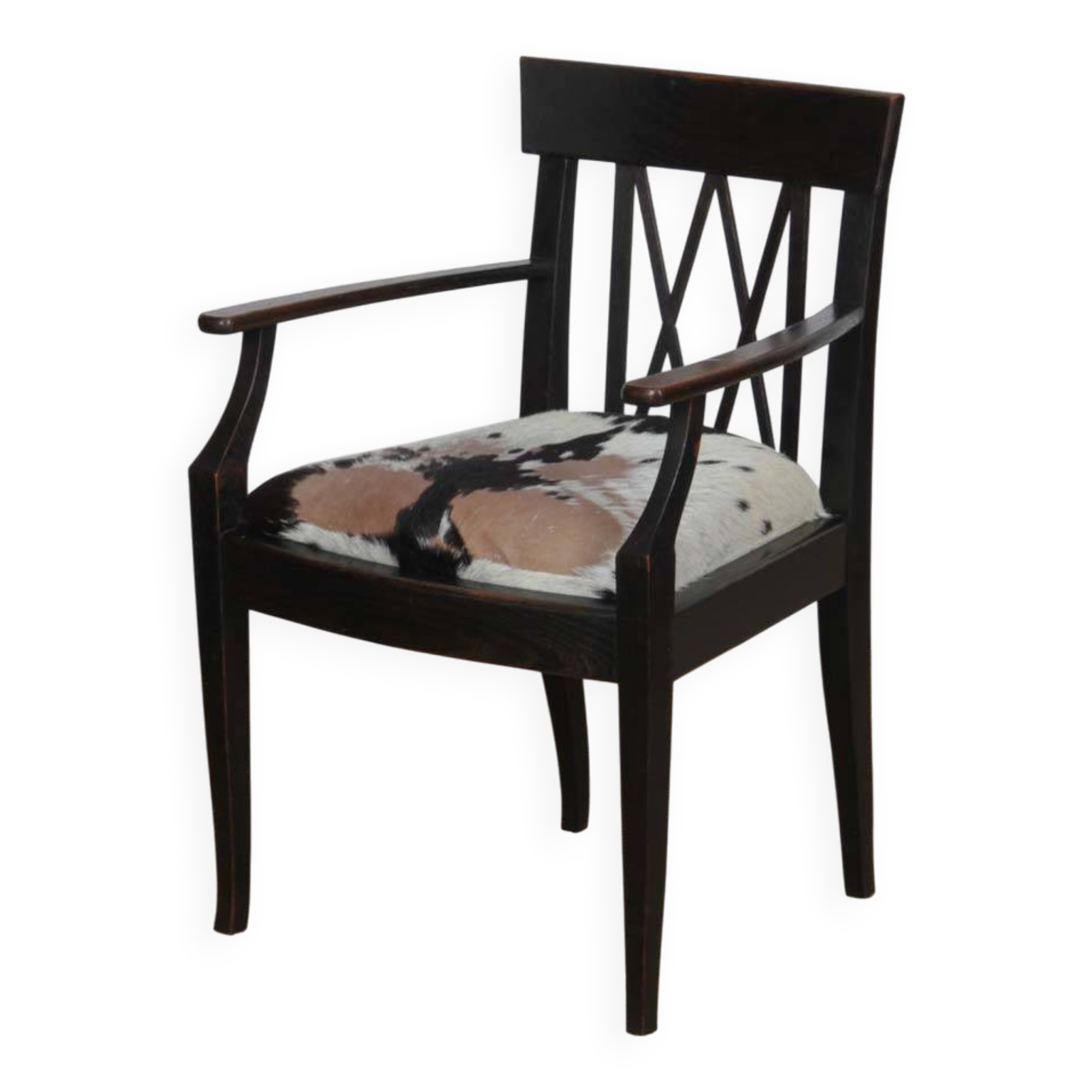 Bridge armchair in wood and leather, work from the early 20th century.