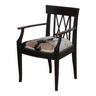 Fauteuil bridge en bois et peau, travail du début du XXe siècle