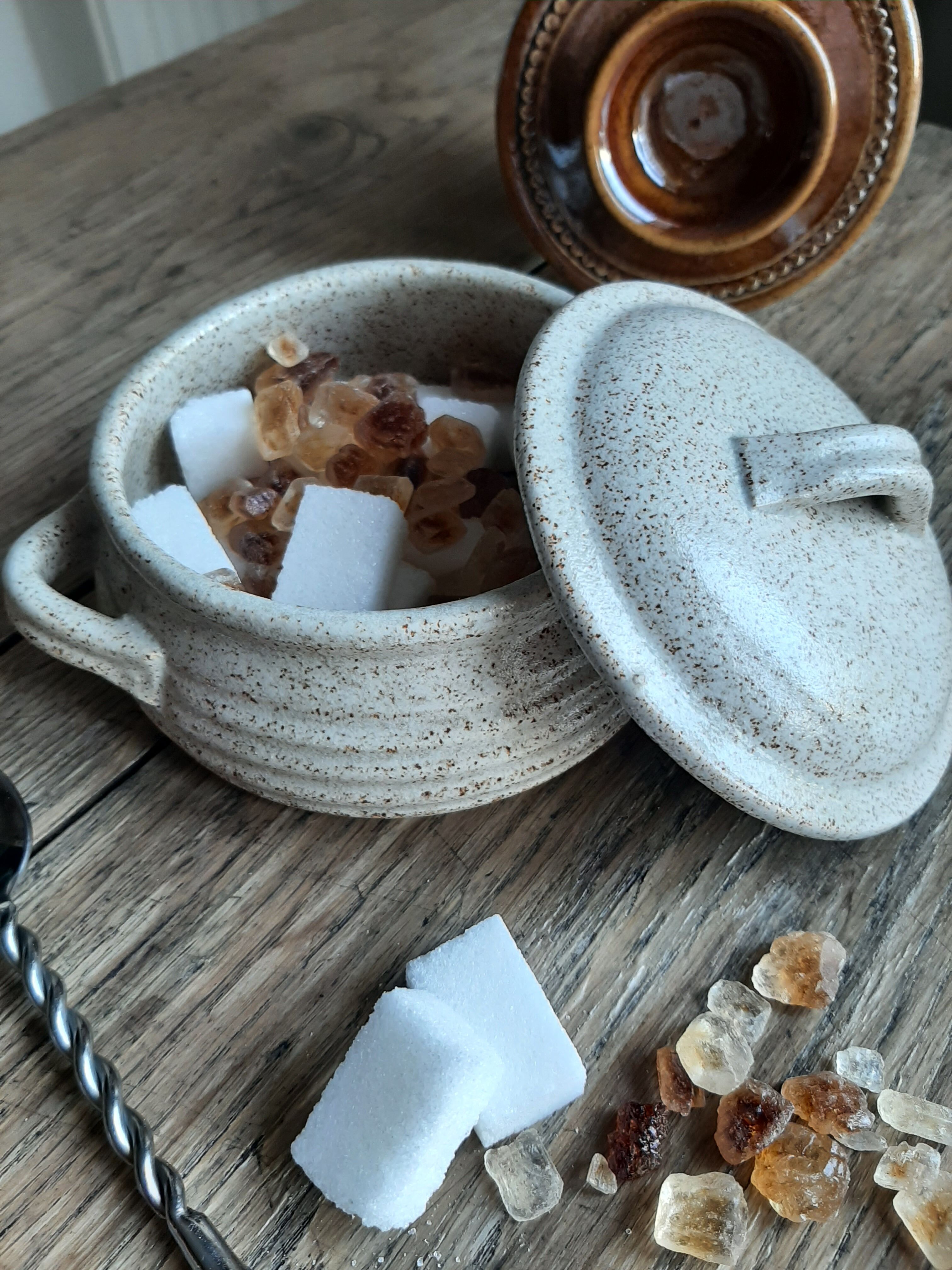Vintage speckled stoneware sugar pot