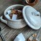 Vintage speckled stoneware sugar pot
