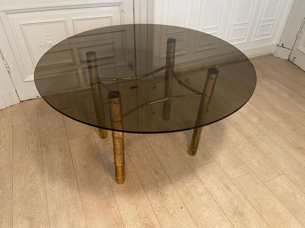 Table à manger, faux bambou doré, 1970s