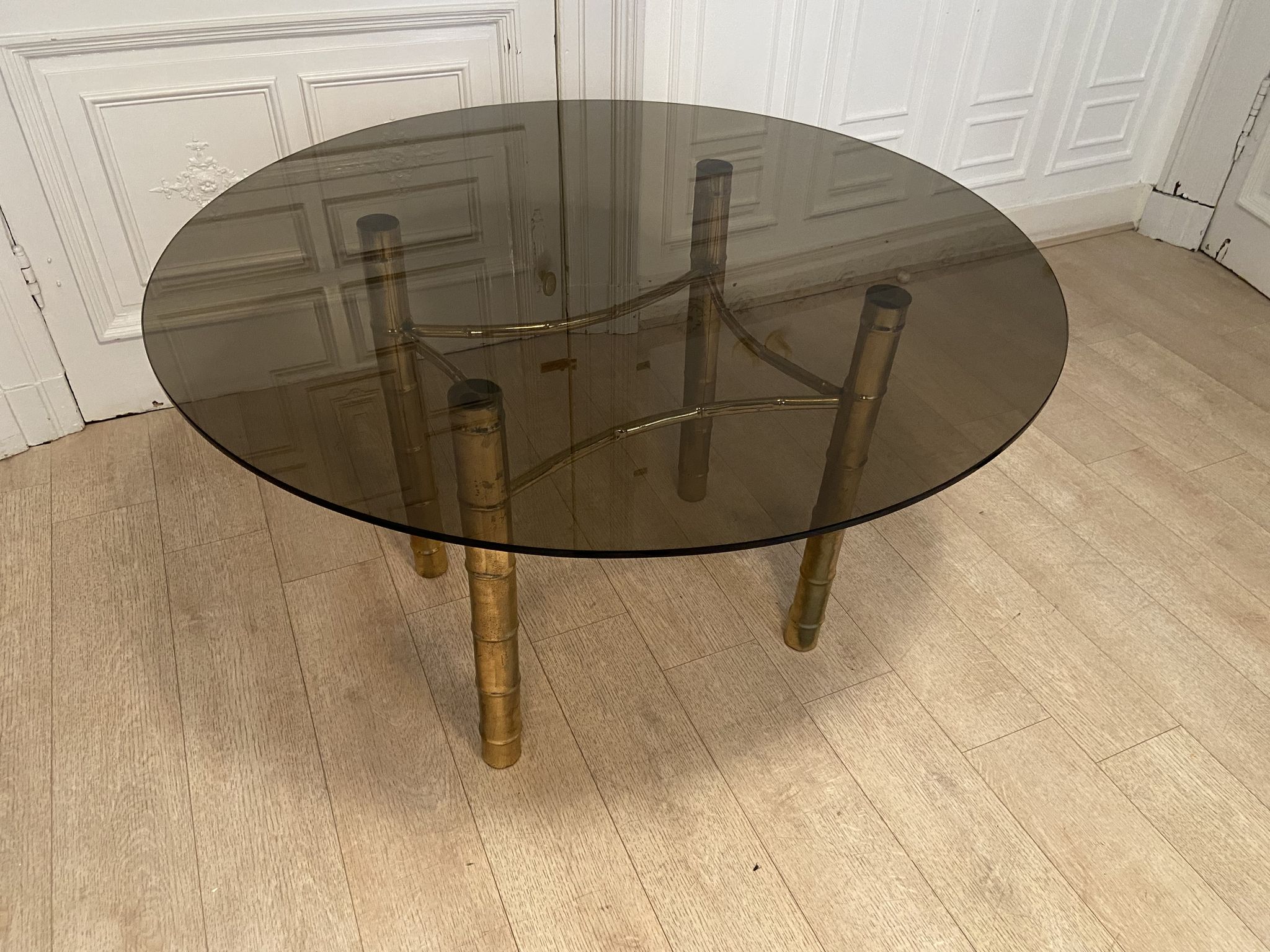 Table à manger, faux bambou doré, 1970s