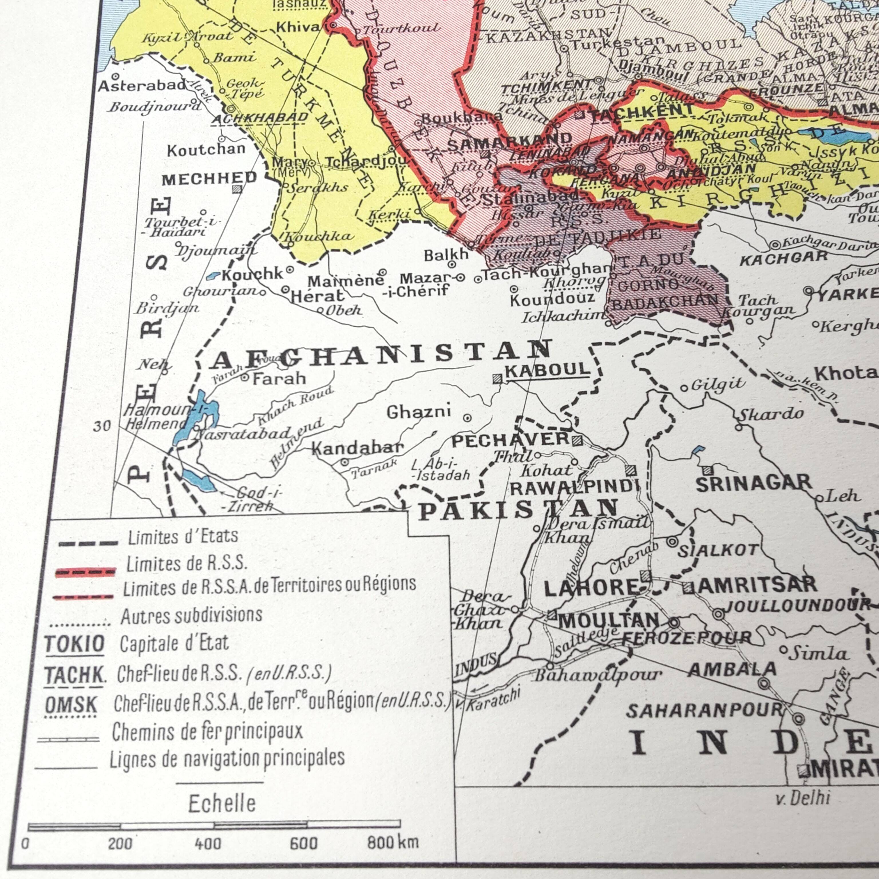 Vintage map Asia USSR Japan 43x43cm from 1950