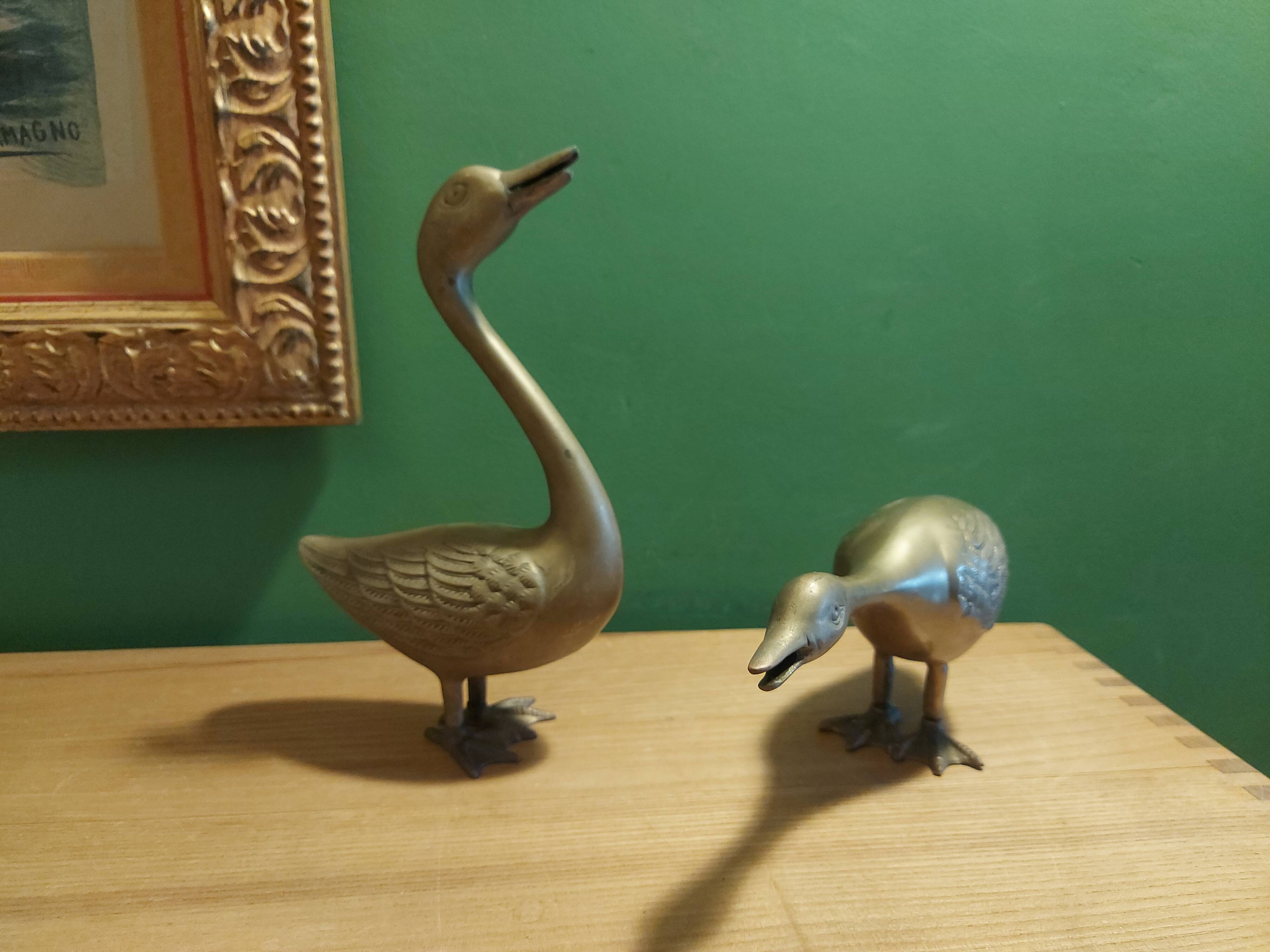 2 grands cygnes en laiton