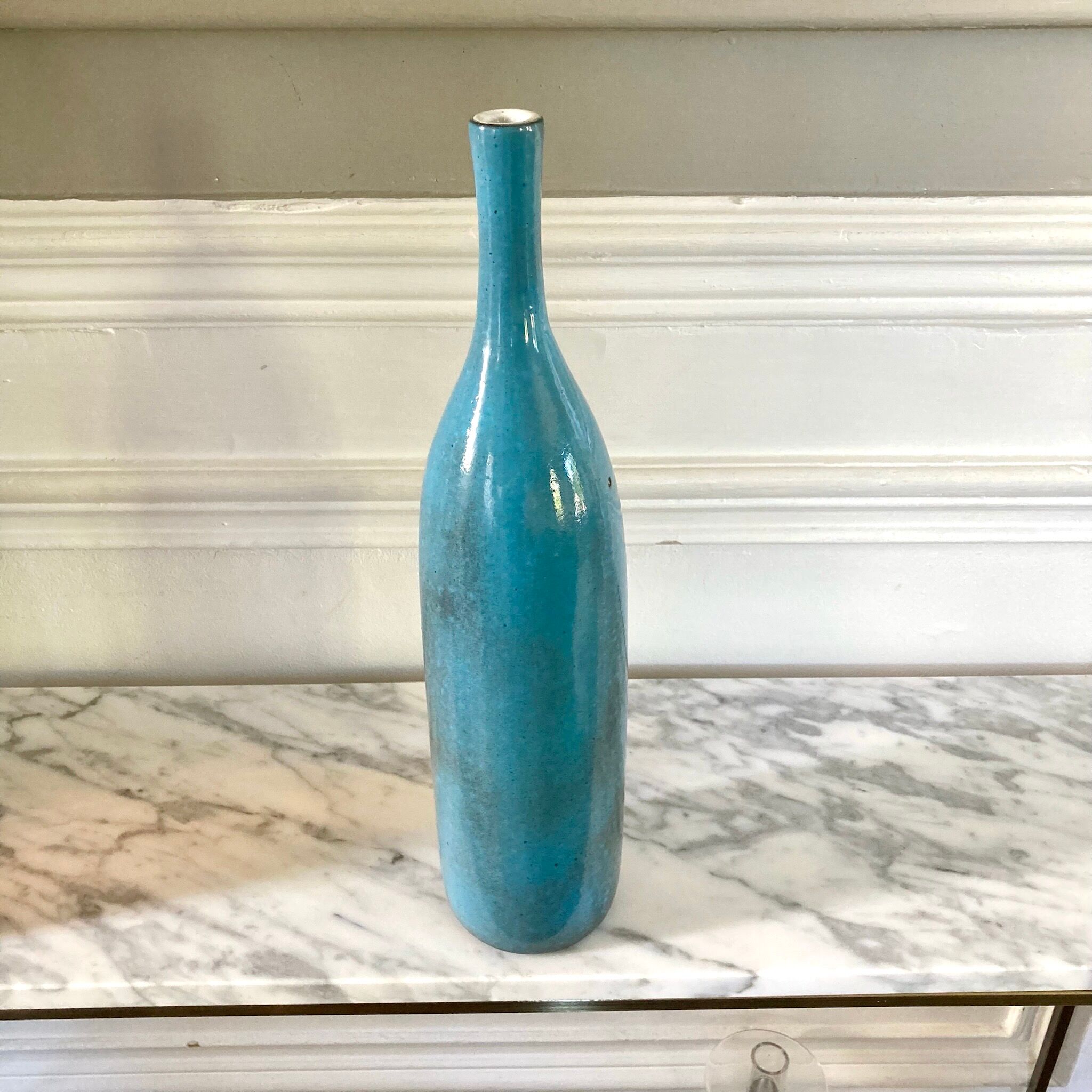 Signed stoneware soliflore bottle vase
