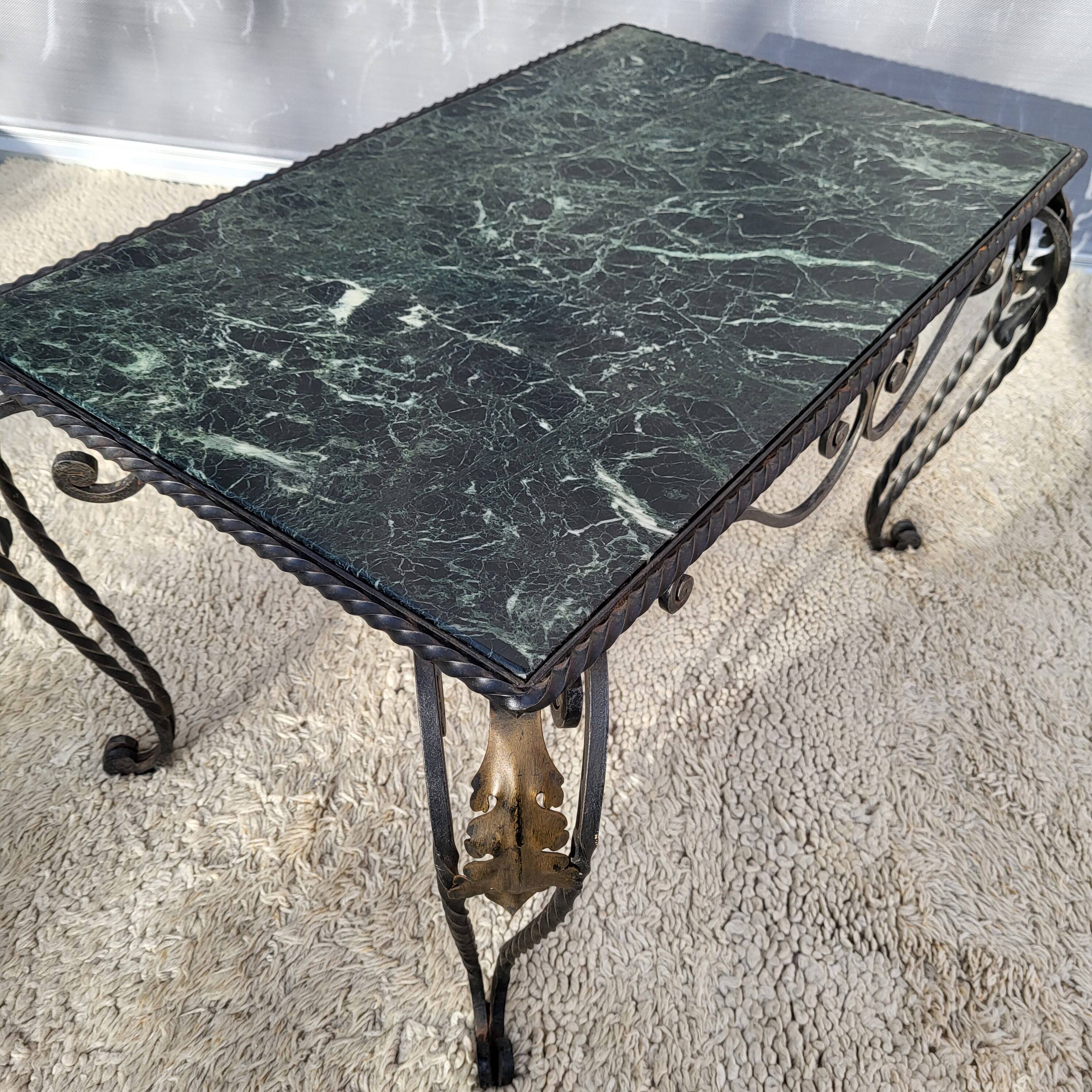 Arletty coffee table in wrought iron and sea green marble.