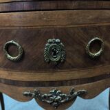 Demi-Lune commode in Louis XVI style with two drawers and veneer.