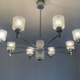 Vintage Italian chandelier from the 60s in chromed metal and glass