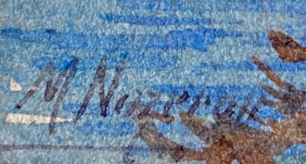 Painting "Mediterranean Seaside" Watercolor signed around 1920