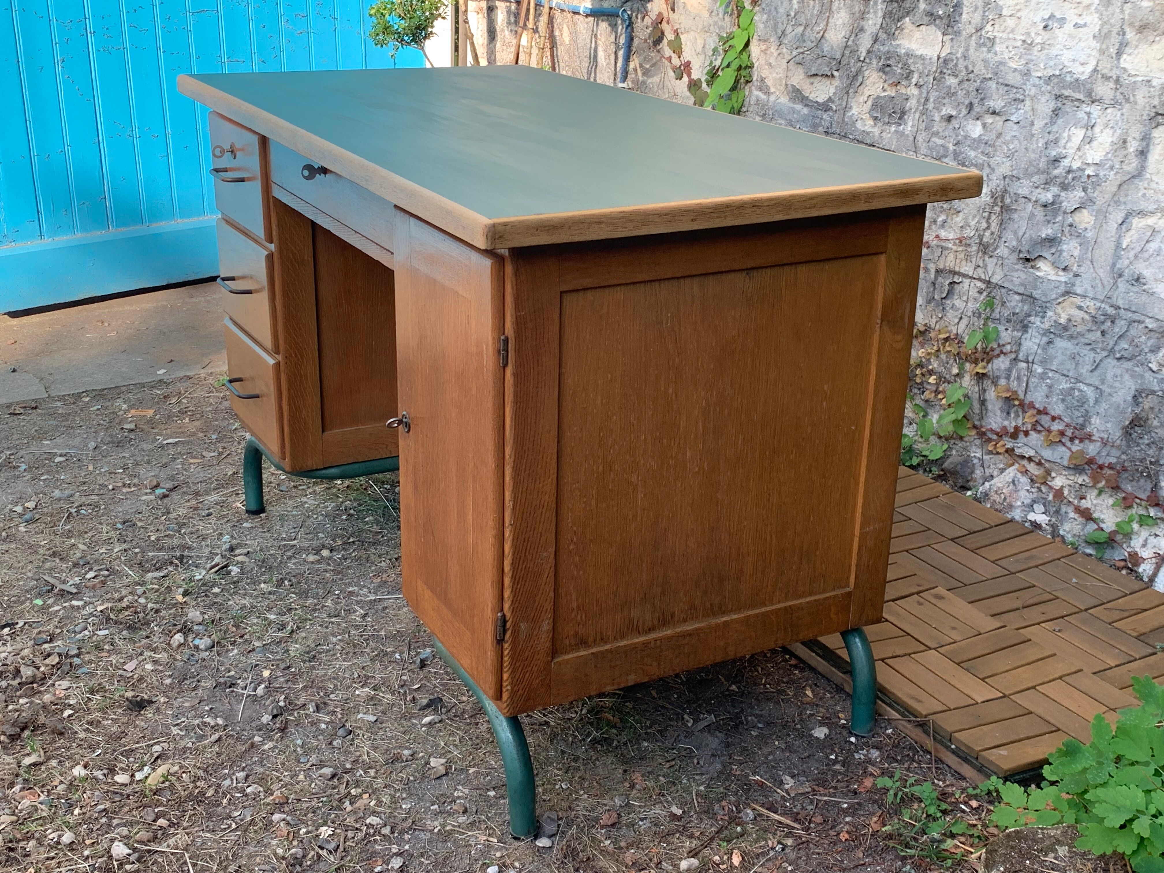 1950s schoolmaster's desk in solid oak