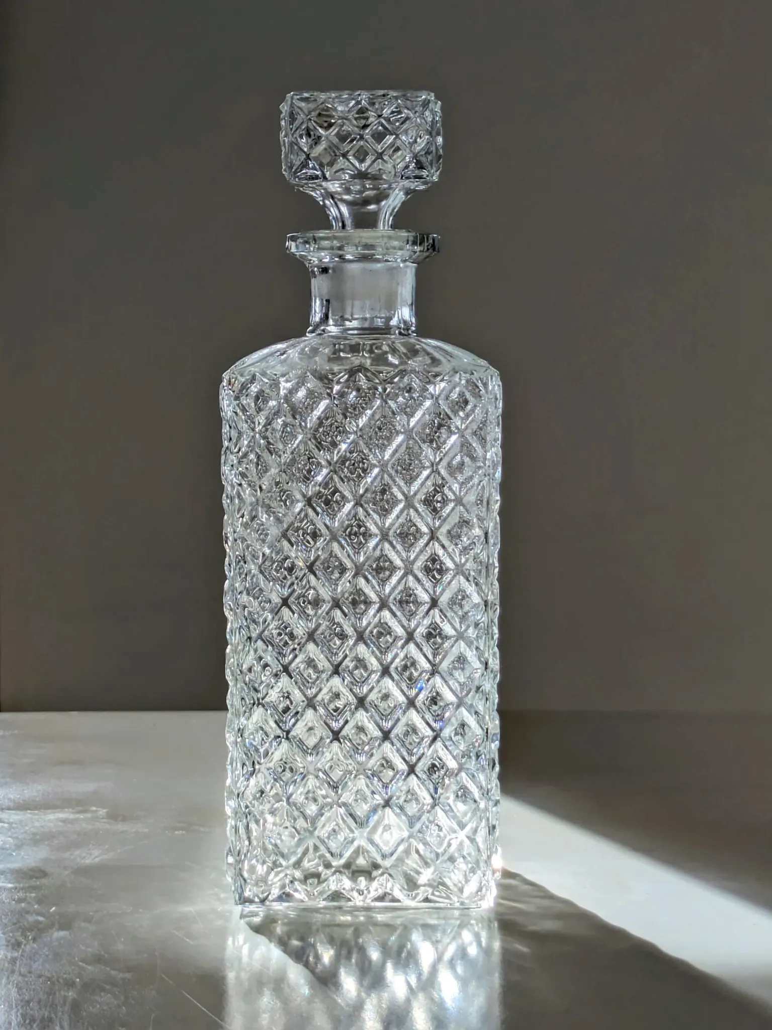 Square Whisky Carafe with Diamond Point Decoration in Moulded-Cut Glass