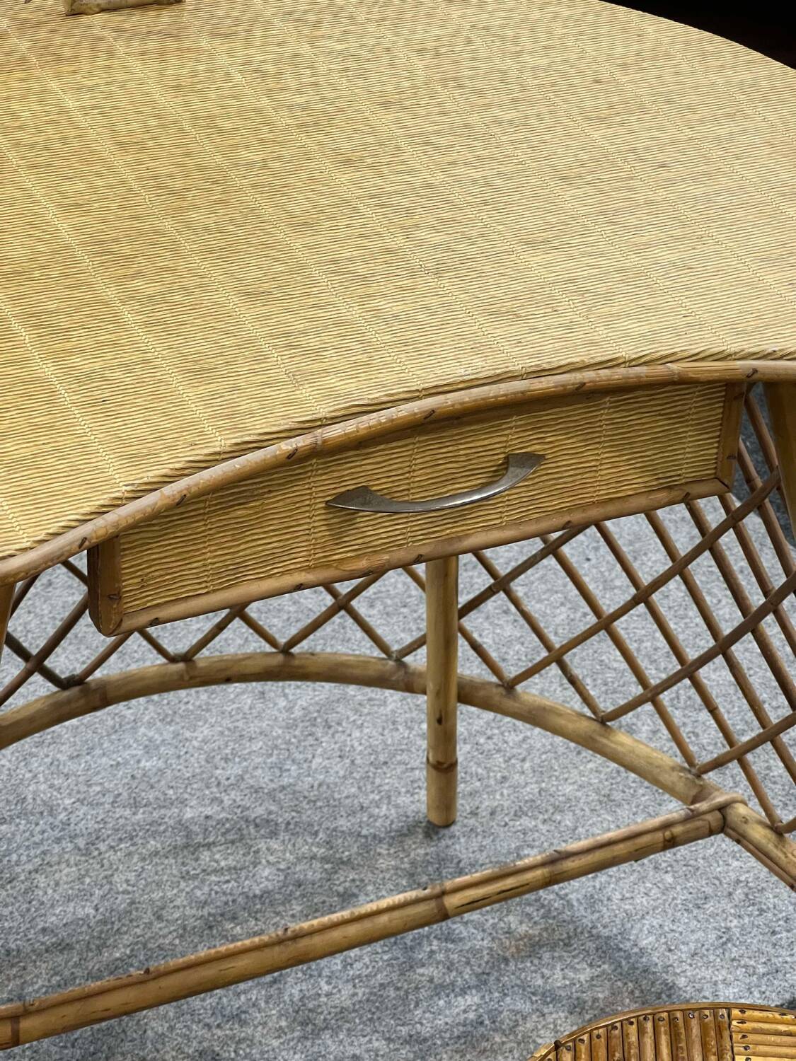 Rattan dressing table with sun mirror and its stool.