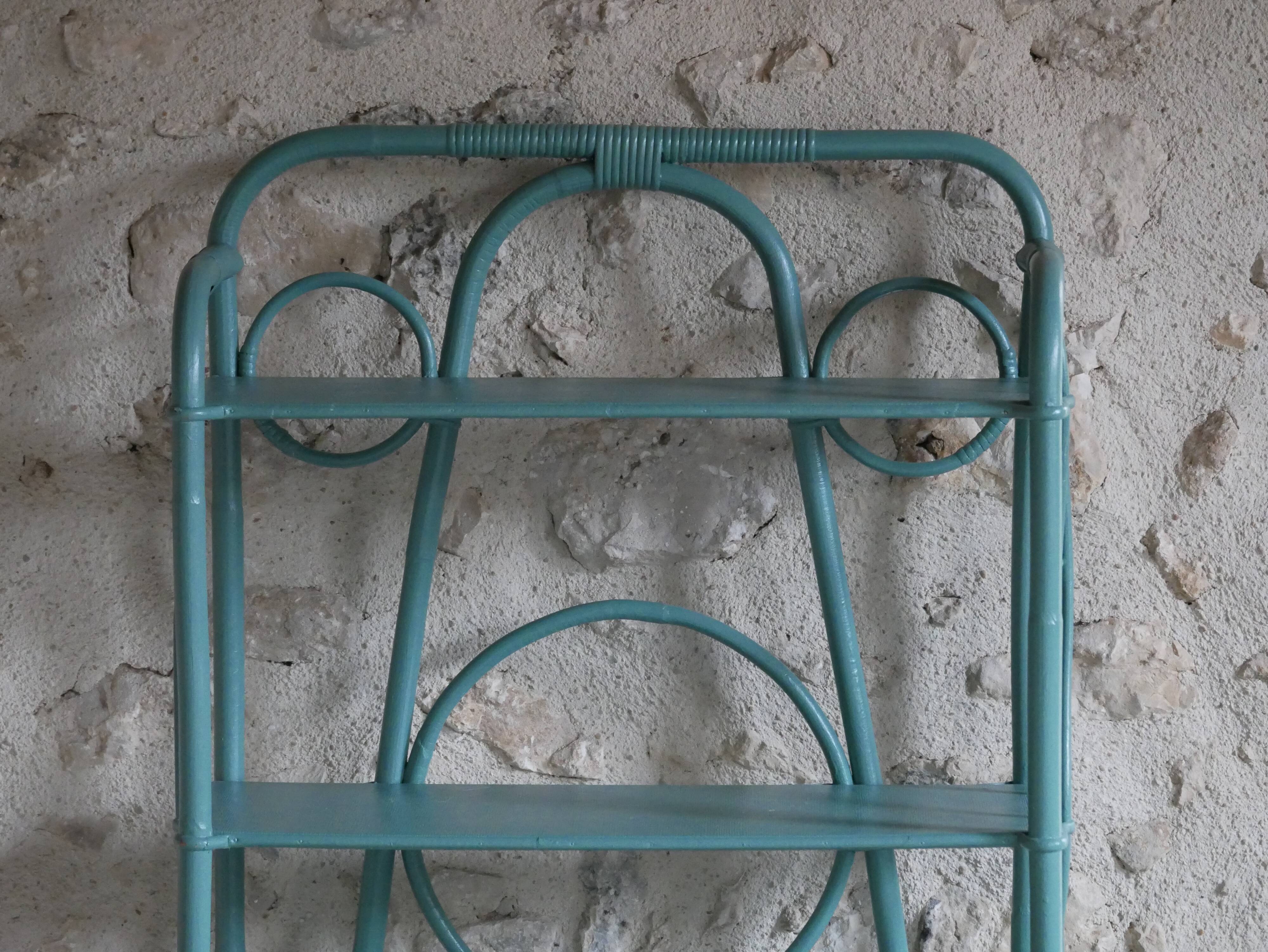 Blue rattan shelf