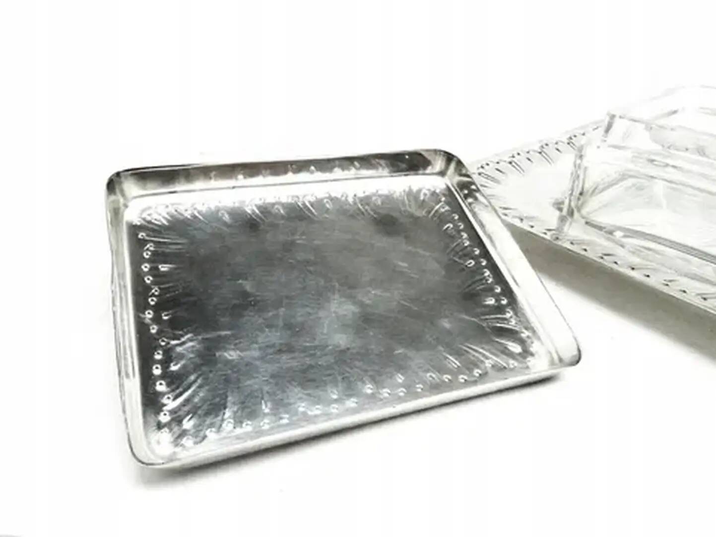 Art deco sardine container, silver-plated brass, crystal, belgium, 1930s