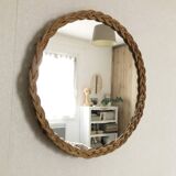 Vintage woven rattan mirror