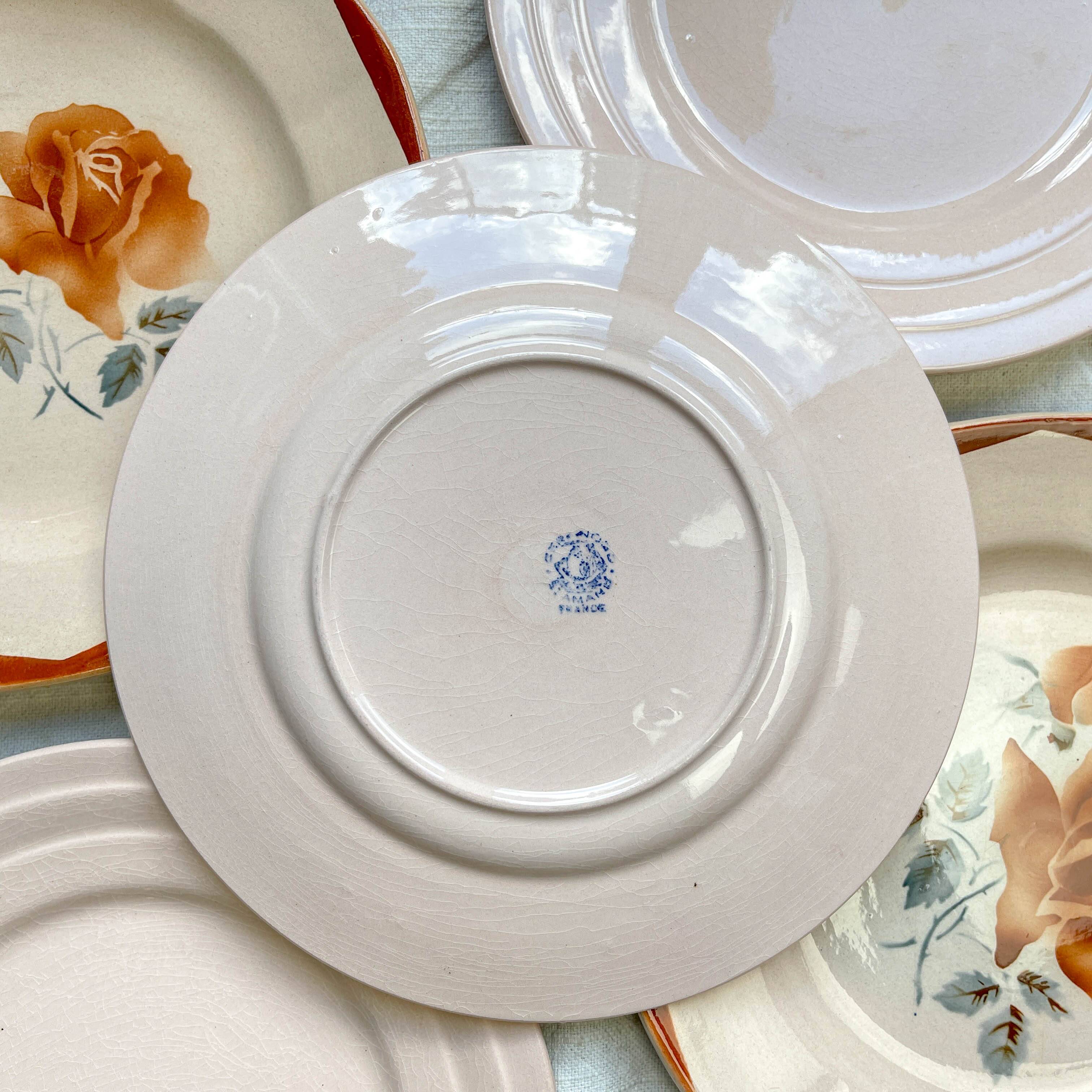 5 Small mismatched pink floral plates 1950 - DIGOIN SARREGUEMINES