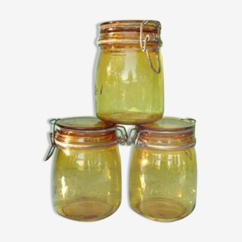 La Pratique Glass Jar - Set of 3 Brown Jars - Ht 15cm / Diam 10cm 0.75L