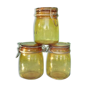 La Pratique Glass Jar - Set of 3 Brown Jars - Ht 15cm / Diam 10cm 0.75L