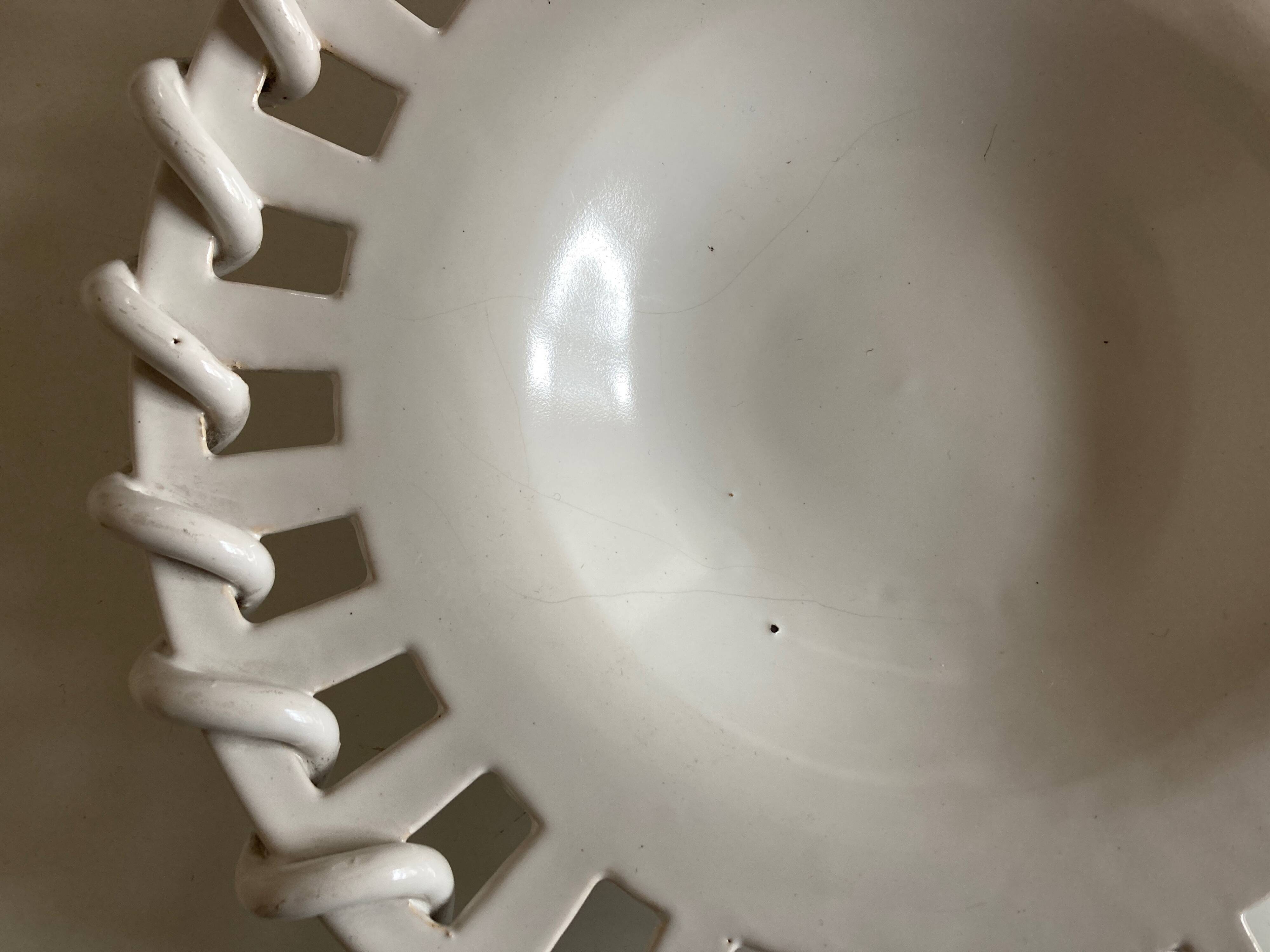 Woven ceramic basket white earthenware centerpiece