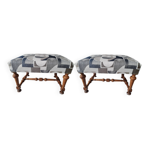 Lot de 2 poufs rectangulaire banquette pied de lit art déco retapissée vintage années 1930/1950