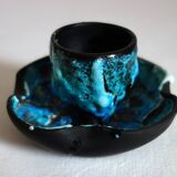 Pair of Vallauris fat lava blue egg cups from the 50s/60s