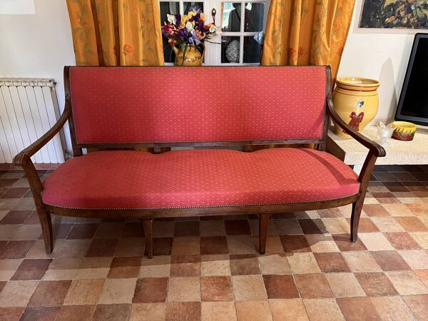 Ensemble salon Empire : banquette gondole 4 pieds + 6 fauteuils assortis