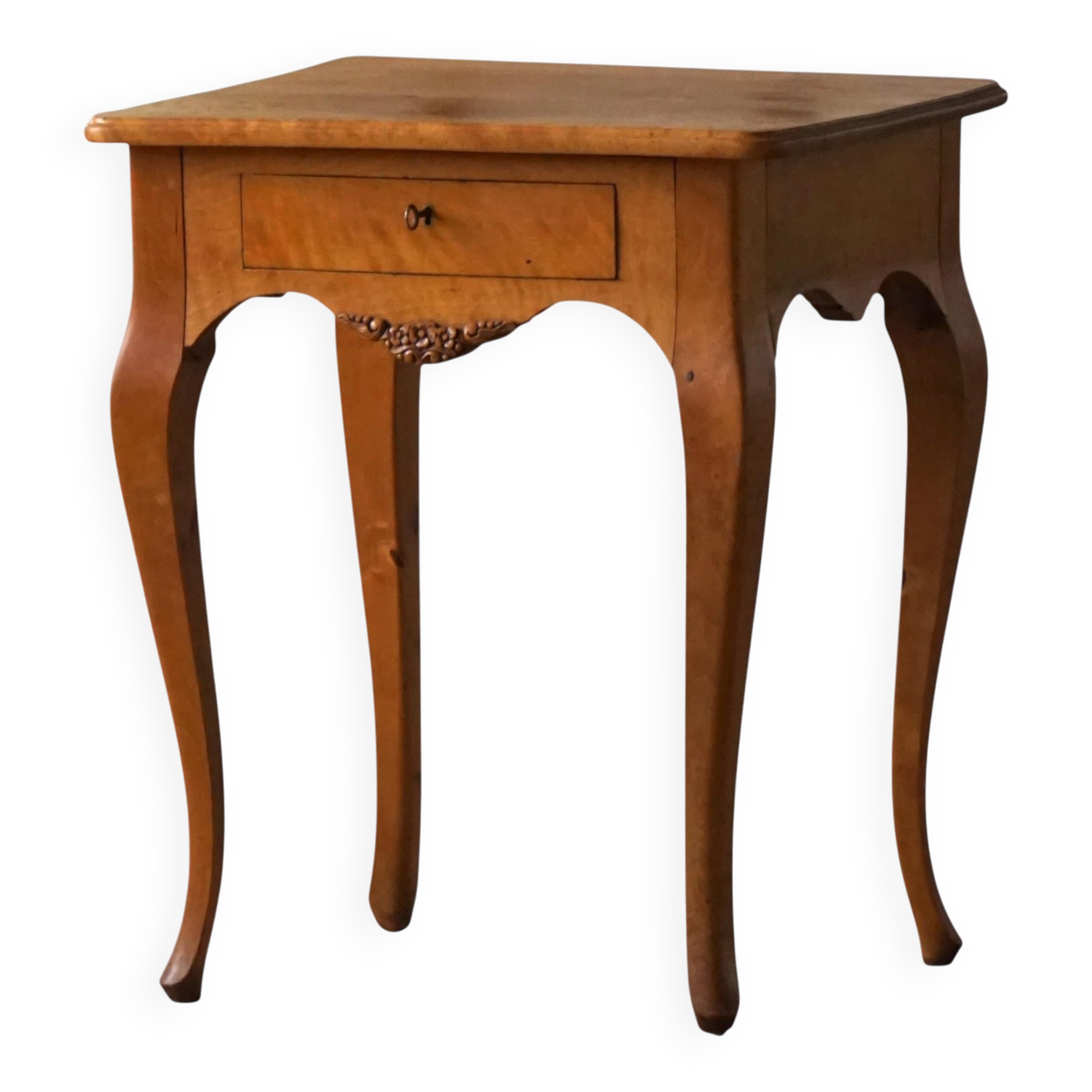 Table d'appoint danoise de style rococo en bouleau avec tiroir, début du 20e siècle