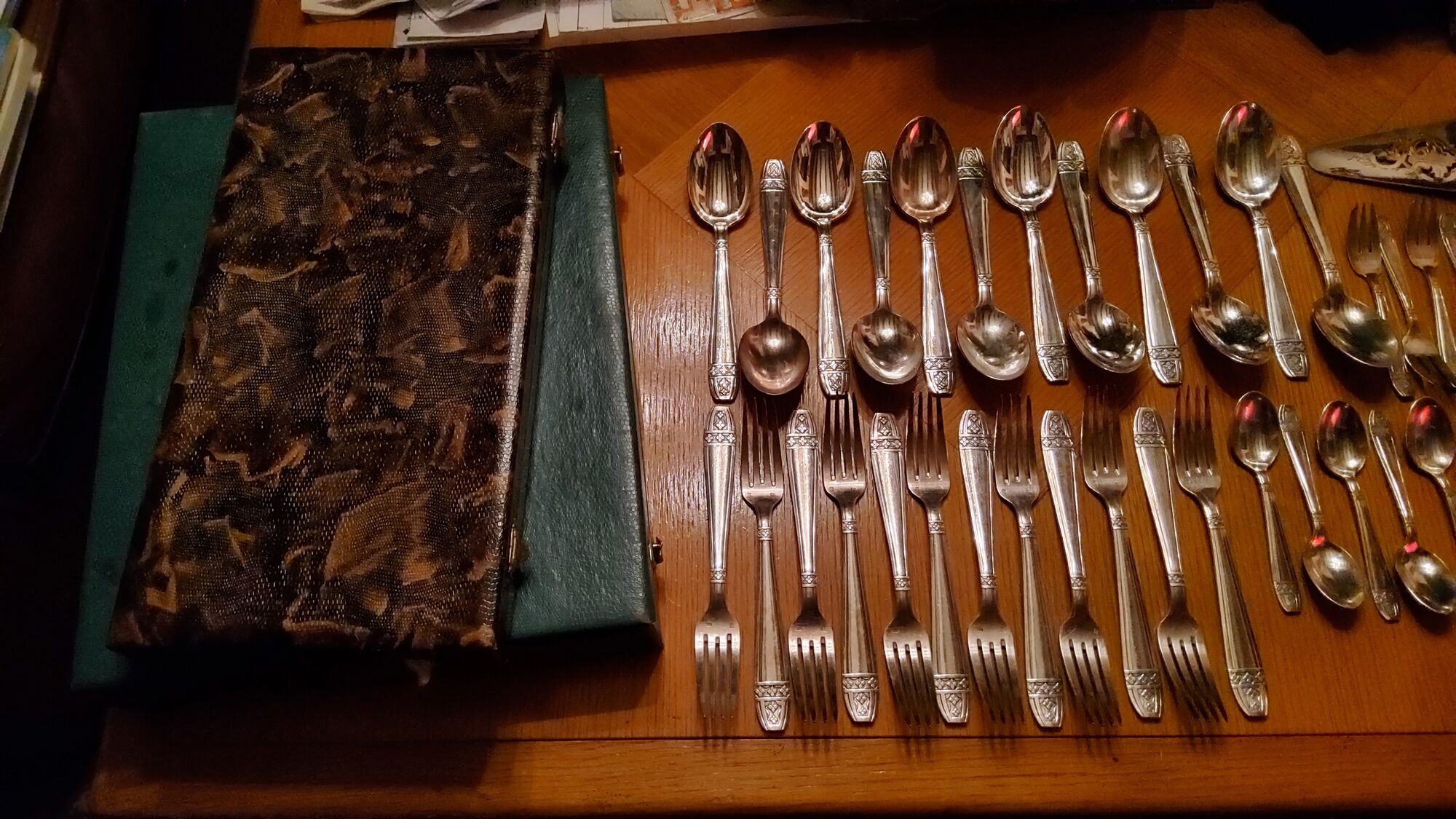 Silver metal cutlery set art deco goldsmith ATO 49 pieces