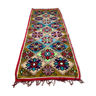 Tapis de laine d’arc-en-ciel avec des fleurs faites à la main en Roumanie