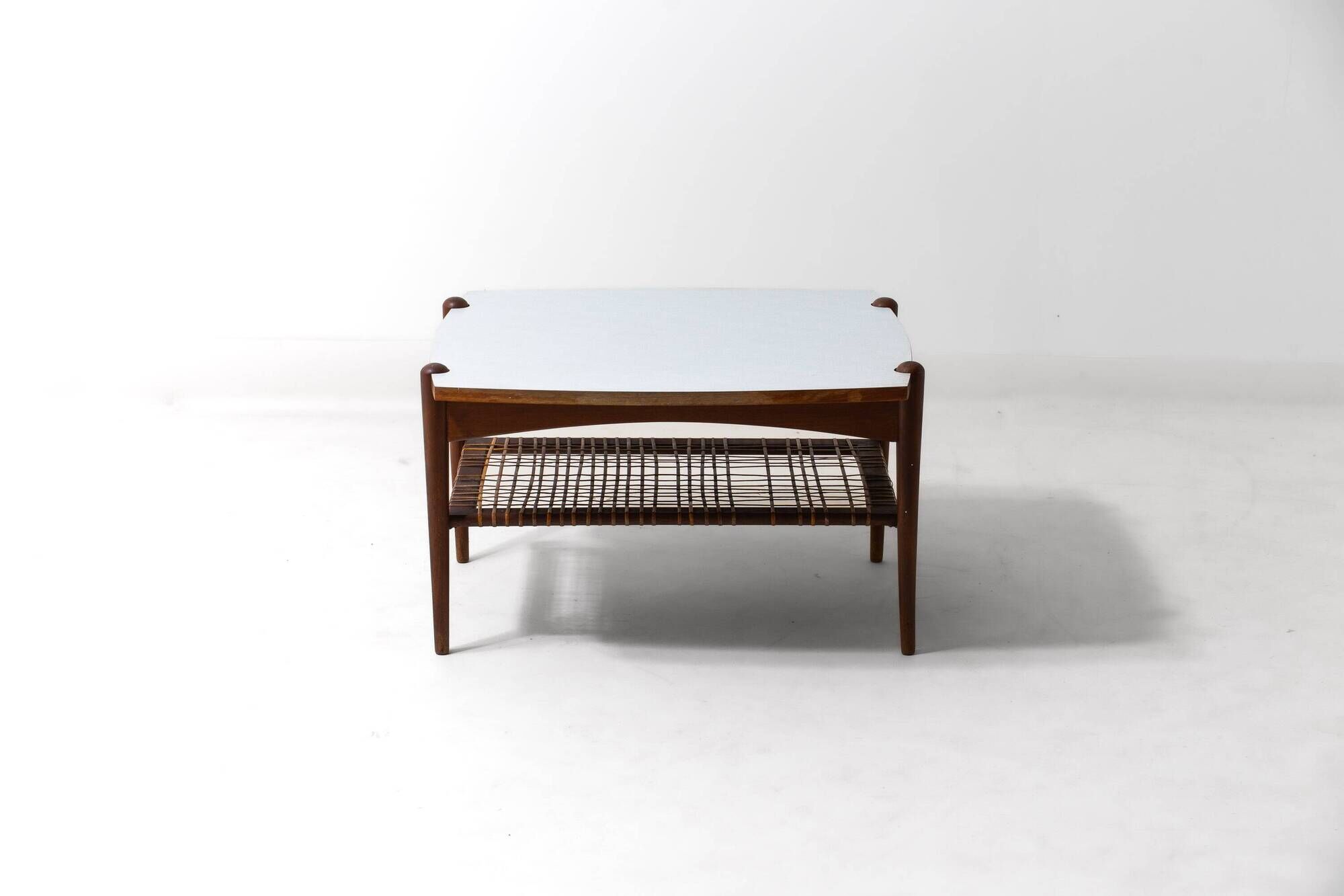 Vintage webbing coffee table in teak, 1960s