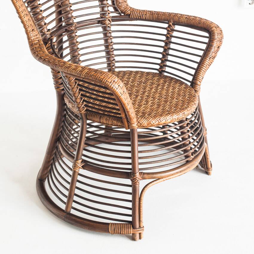 Vintage high armchair in cane/rattan. France, 1960s
