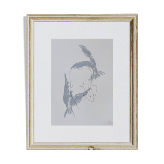 Encre sur papier, Lovebirds Women, 21x15 cm