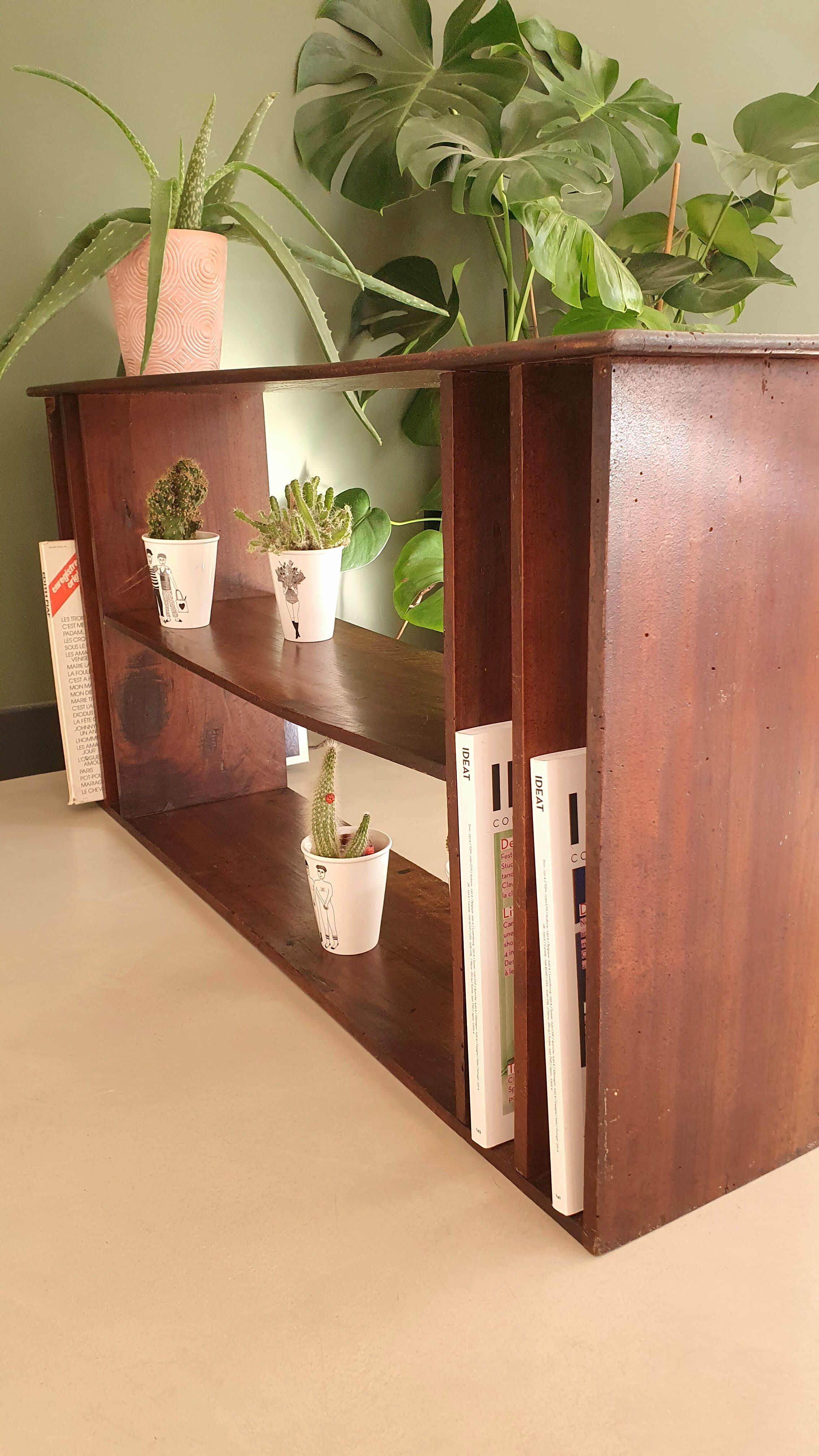 Low antique wooden storage unit