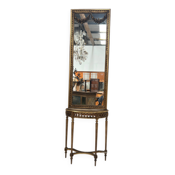 Console et miroir d'entre deux de style Louis XVI en bois doré