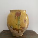 Pot à graisse en terre vernissée jaune et verte