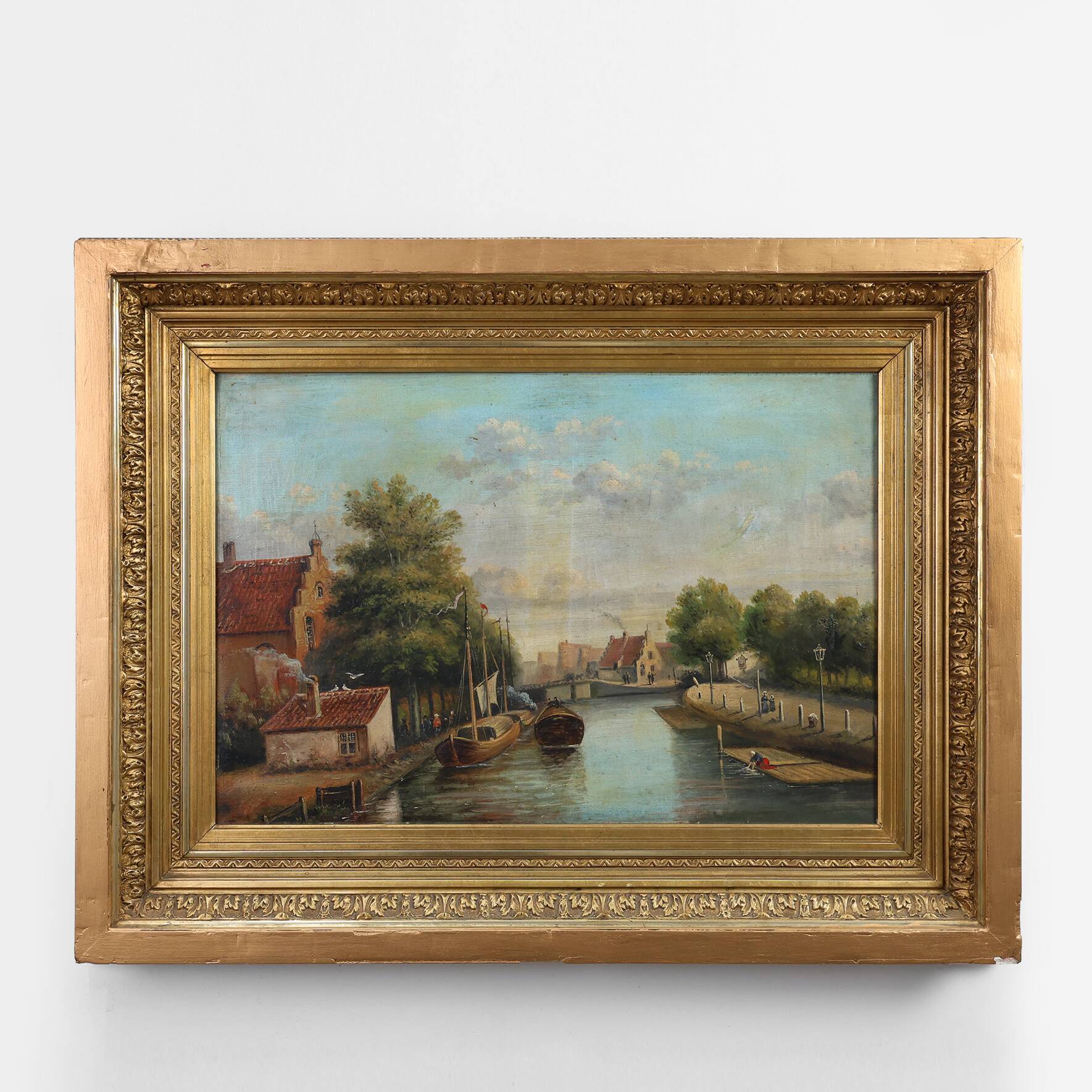 River Landscape with Sailboats, Belgium ca. 1850