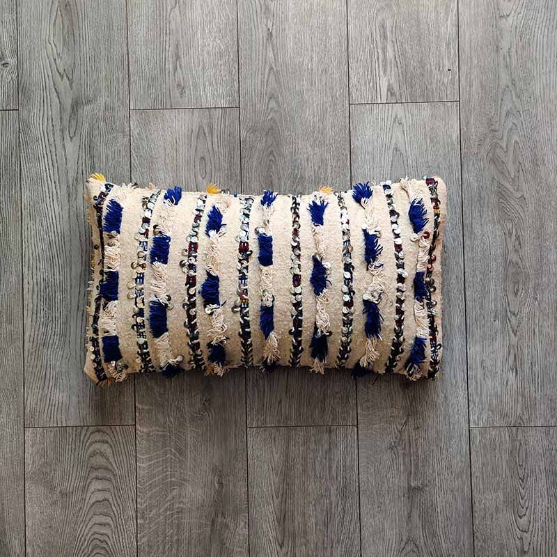 Handmade blue and white handira moroccan berber cushion