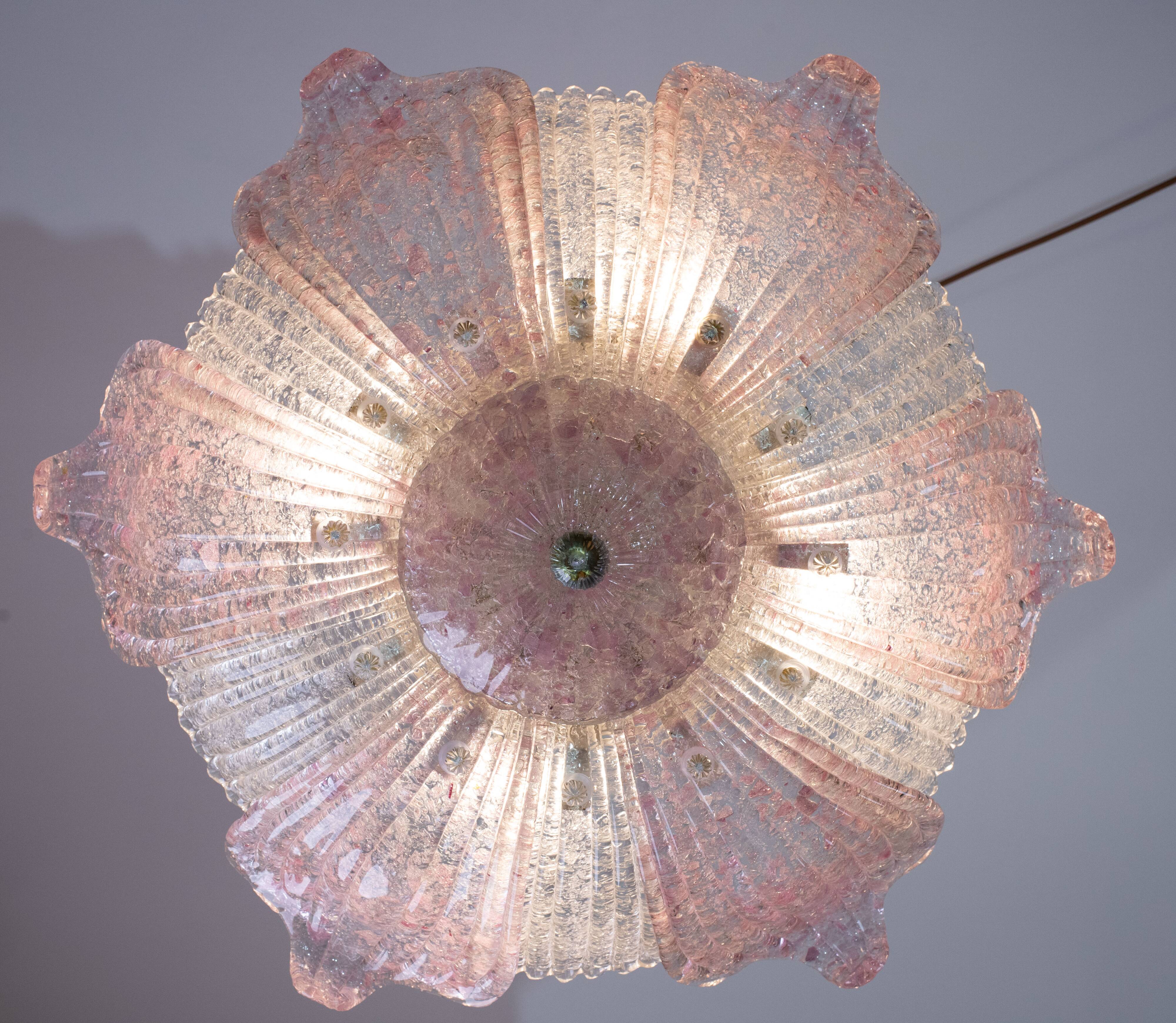 Fascinating Vintage Murano Glass Ceiling lamp Pink
