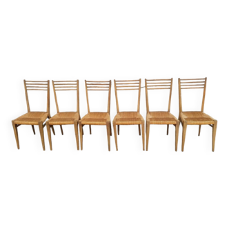 Straw chairs in beech wood 1959
