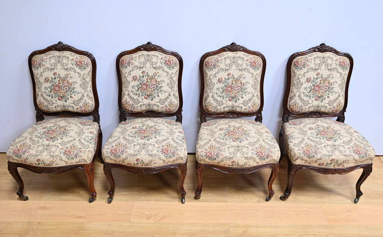 Suite of 4 Rosewood Chairs, Louis XV style, Napoleon III period – Mid-19th century