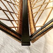 Vintage magazine rack in black metal, wood and rattan with ceramic ashtray