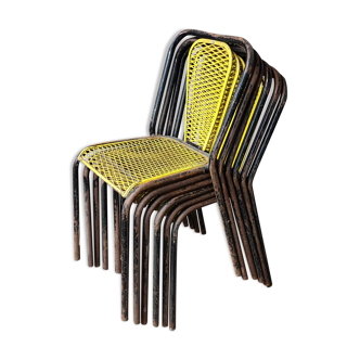 René malaval six chairs in perforated metal seducta