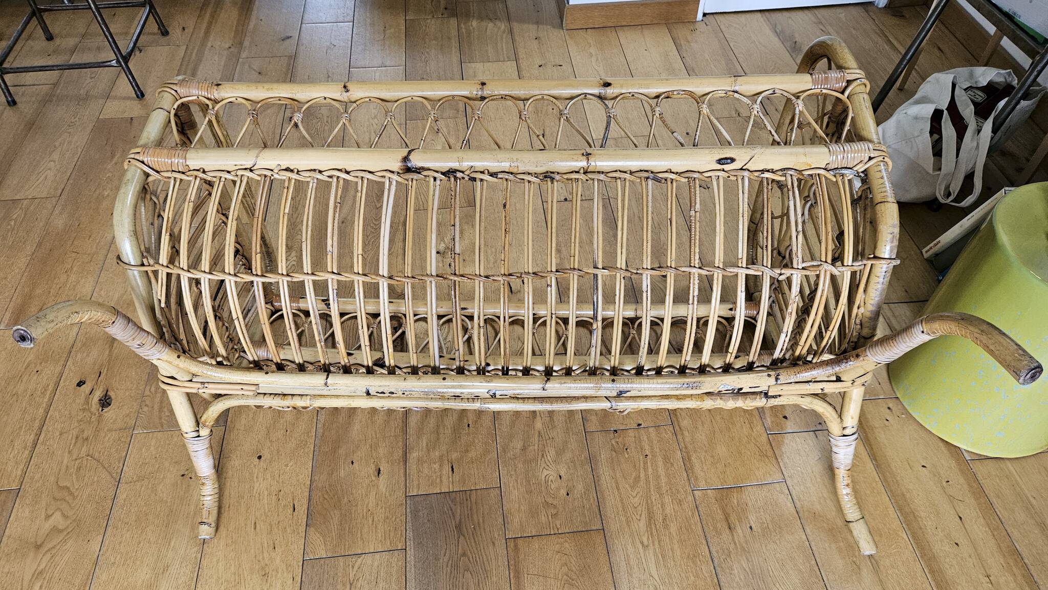 Vintage rattan and bamboo baby bed / cradle