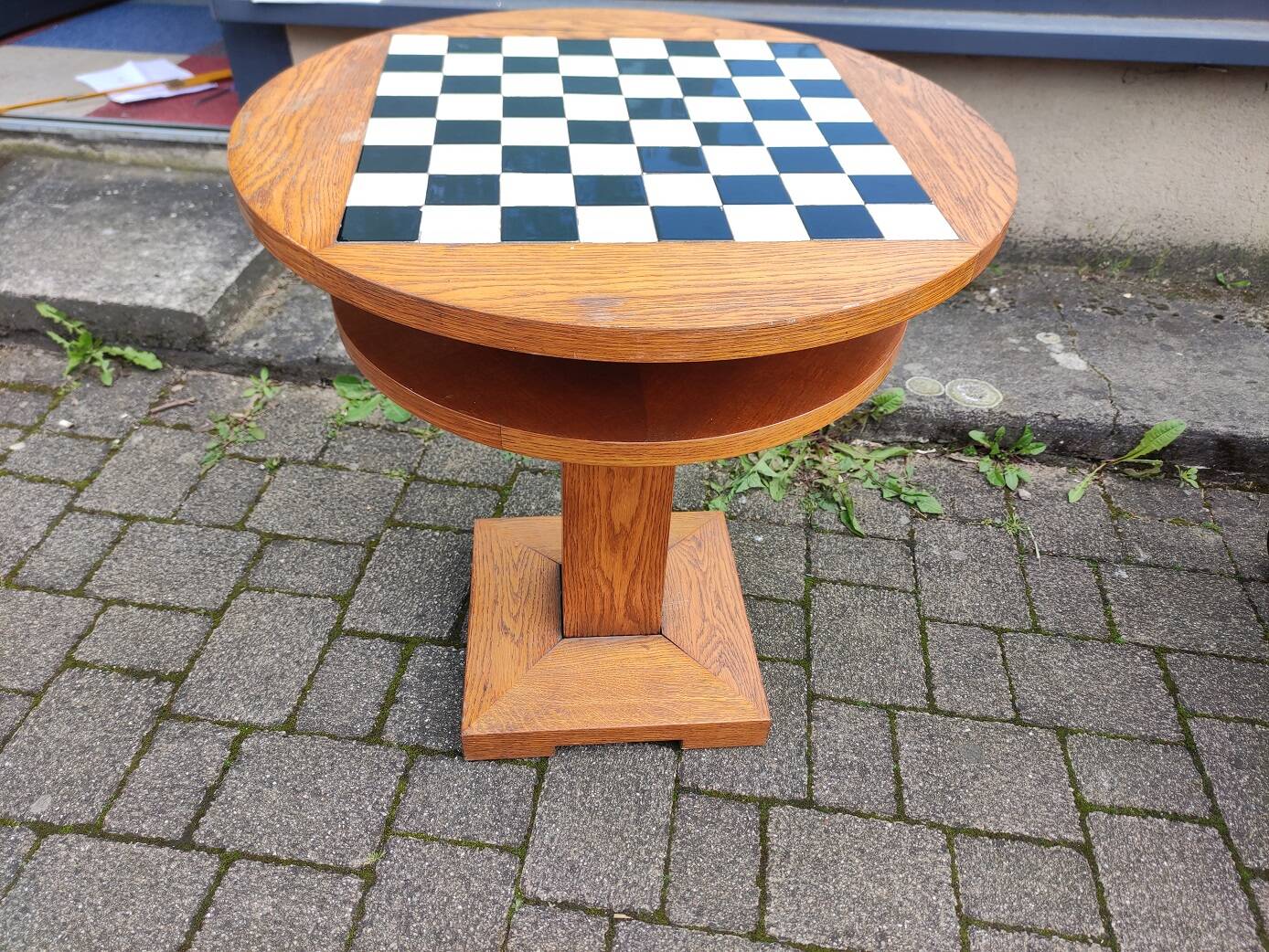 Round Chess Table - Wood - Earthenware - tiles