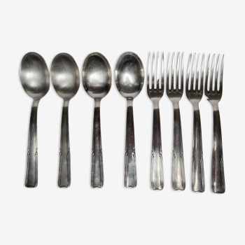 Ensemble de 8 couverts, cuillères à soupe et fourchette "dixi" en métal argenté