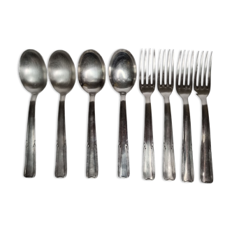 Set of 8 cutlery, tablespoons and fork "dixi" in silver metal