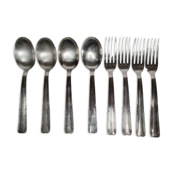 Set of 8 cutlery, tablespoons and fork "dixi" in silver metal