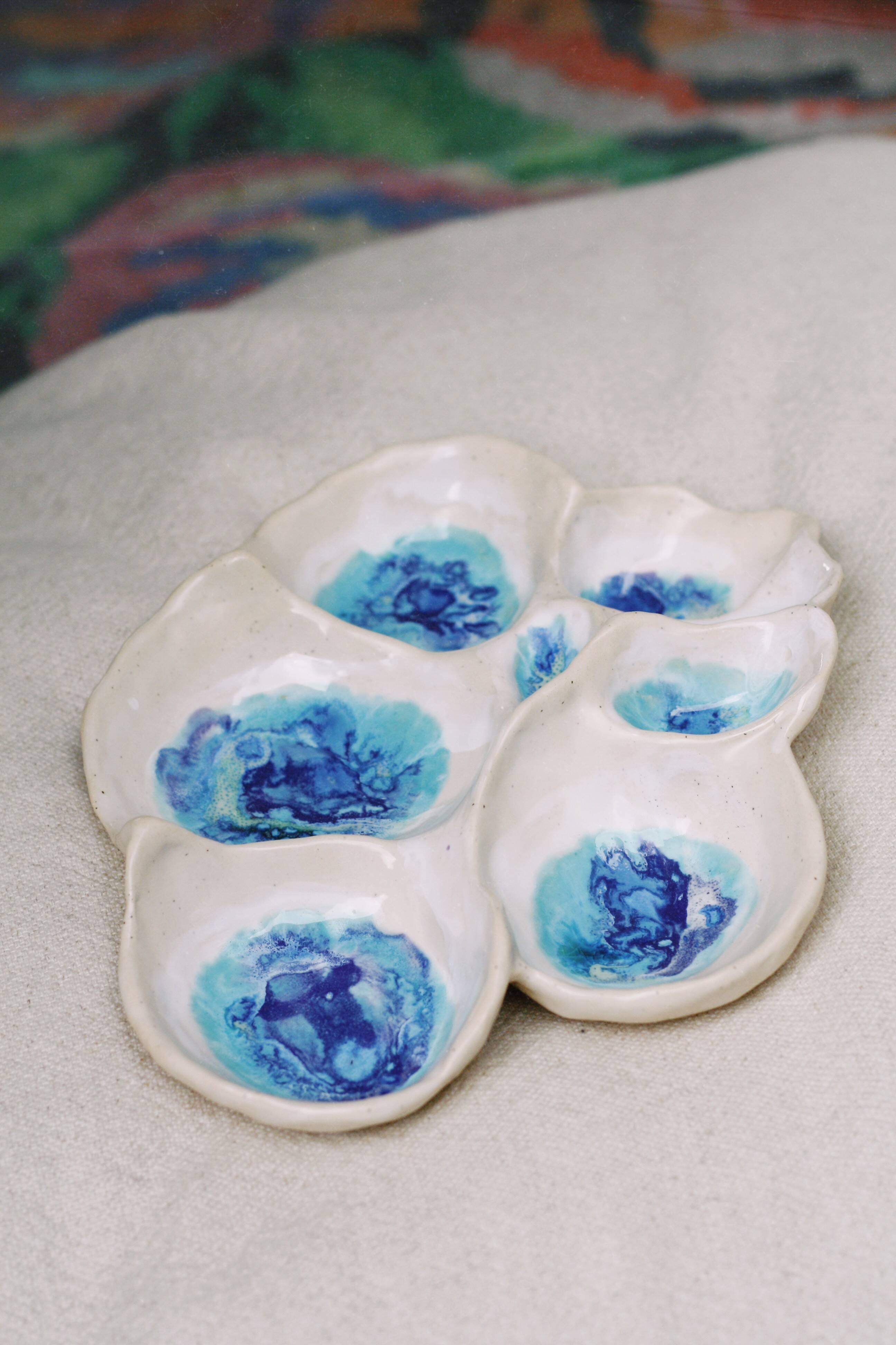 white handmade large ceramic bowl as a jewelry holder or for tapas