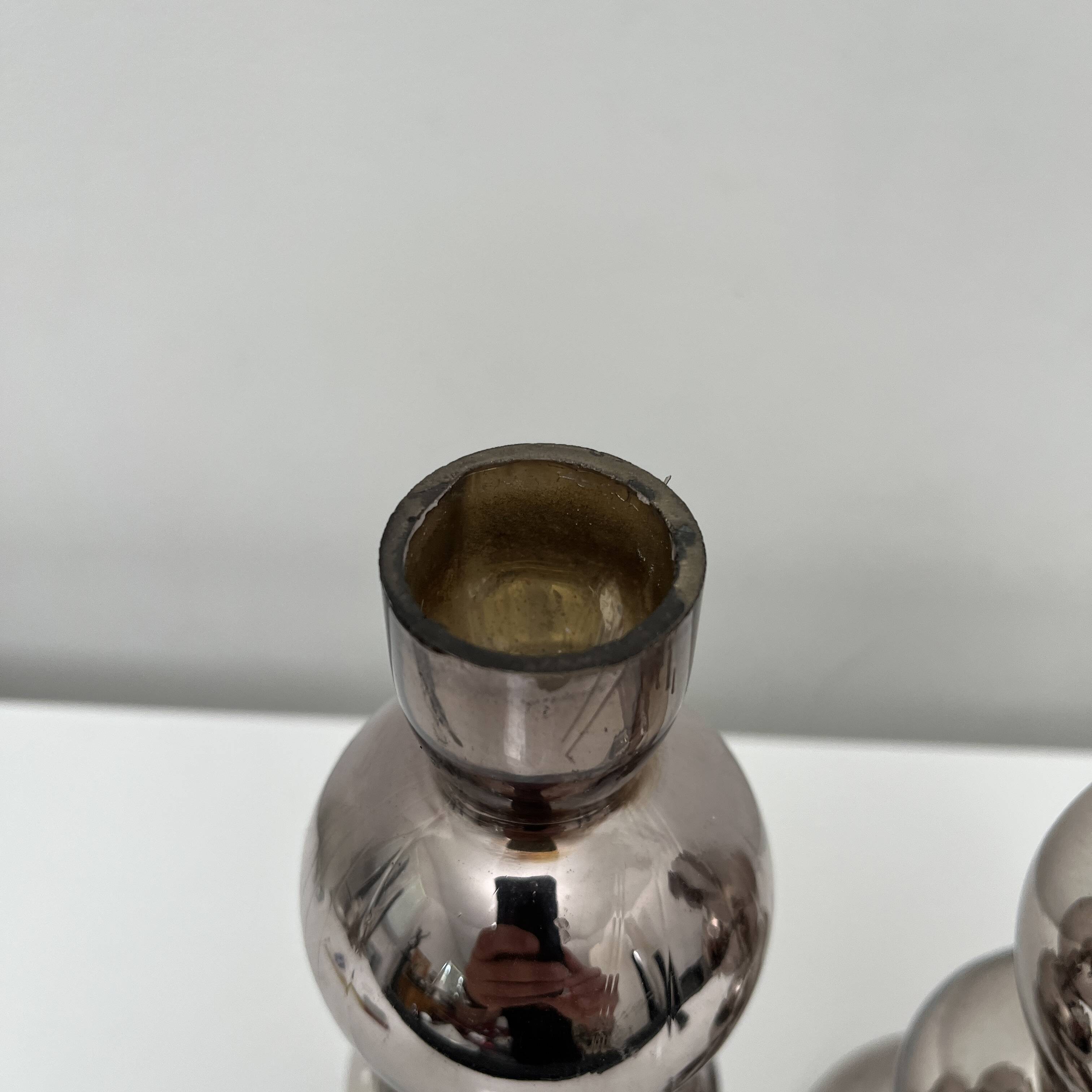 Set of 3 candlesticks in 20th century eglomise glass, vintage space age retro